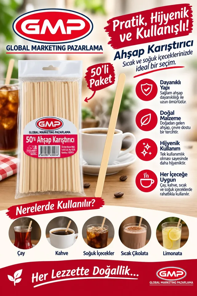 GMP 50’li Ahşap Karıştırıcı ürün paketi