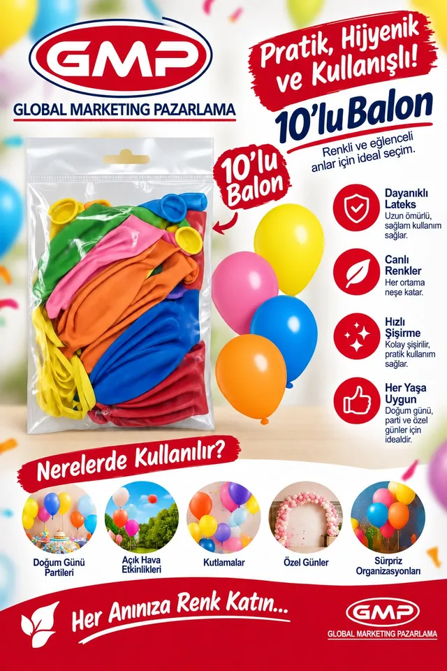 GMP 10’lu renkli Balon ürün paketi