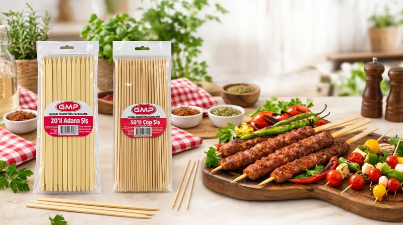 Adana ve çöp şişlerden oluşan kompozisyon