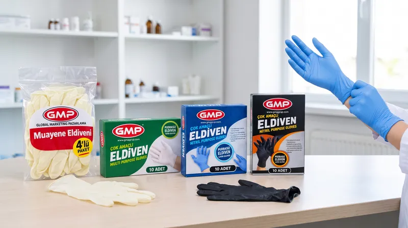 Lateks ve nitril eldivenlerden oluşan kompozisyon