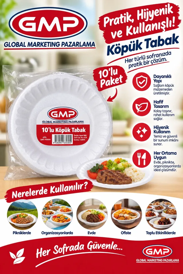 GMP 10’lu Köpük Tabak ürün paketi