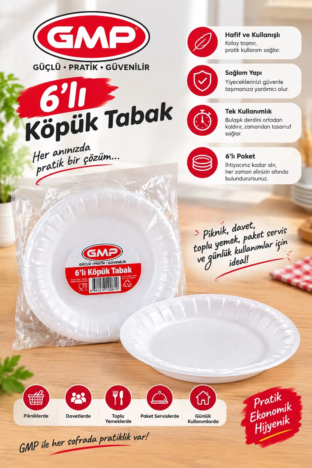 GMP 6’lı Köpük Tabak ürün paketi