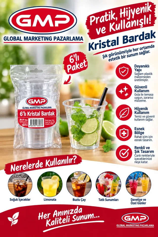 GMP Kristal Bardak 6’lı Paket ürün paketi