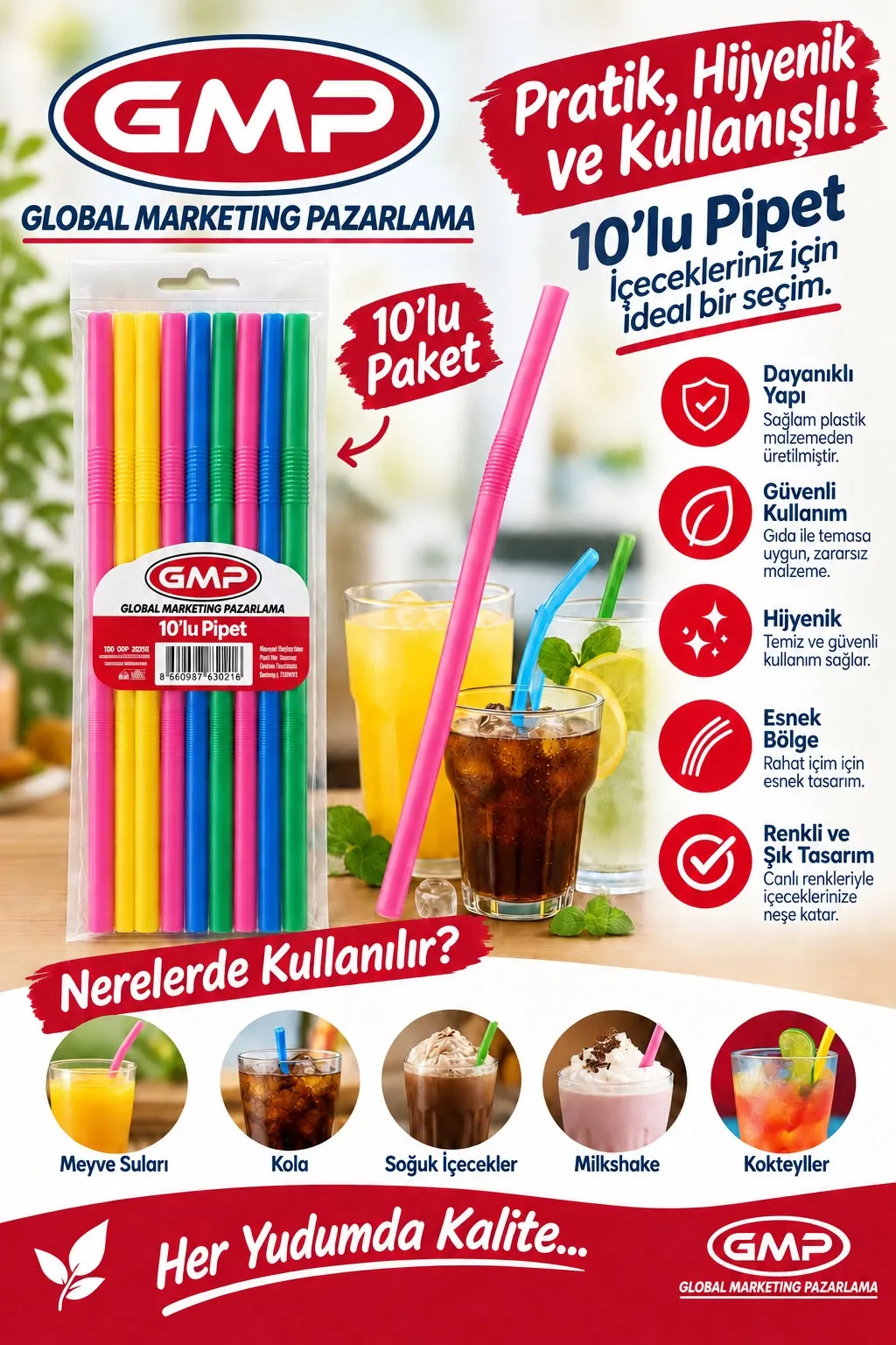 GMP 10’lu renkli Pipet ürün paketi