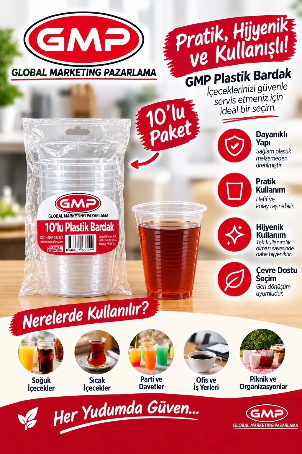 GMP Plastik Bardak 10’lu Paket ürün paketi