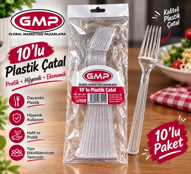 GMP 10’lu Plastik Çatal ürün paketi