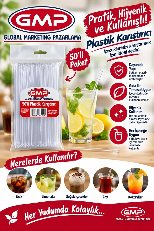GMP 50’li Plastik Karıştırıcı ürün paketi