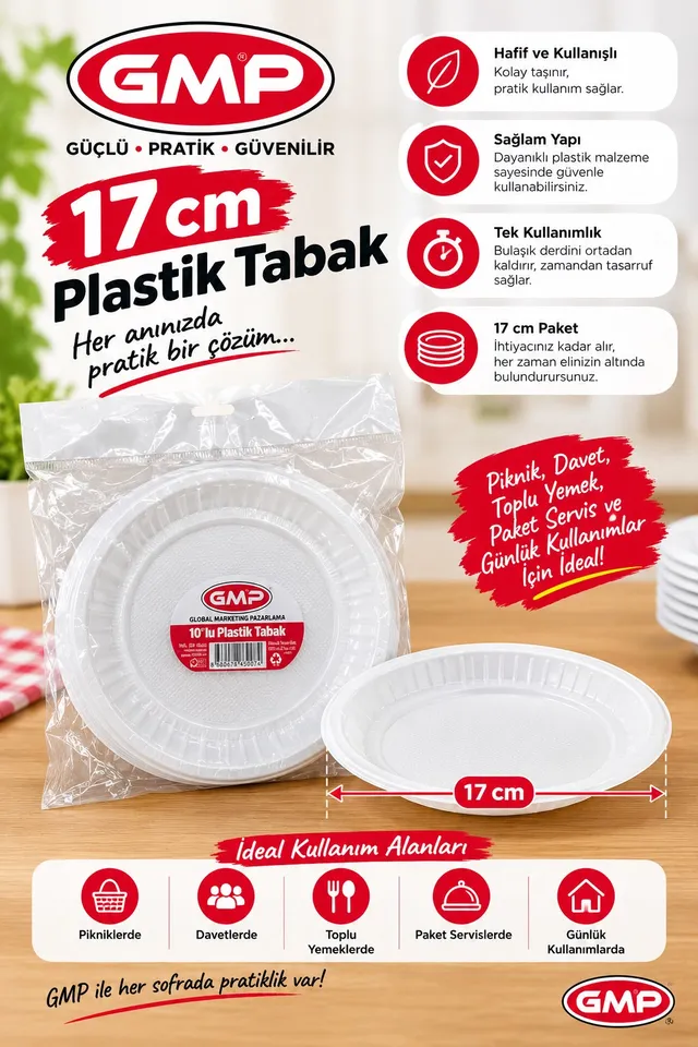 GMP 17 cm Plastik Tabak 10’lu Paket ürün paketi